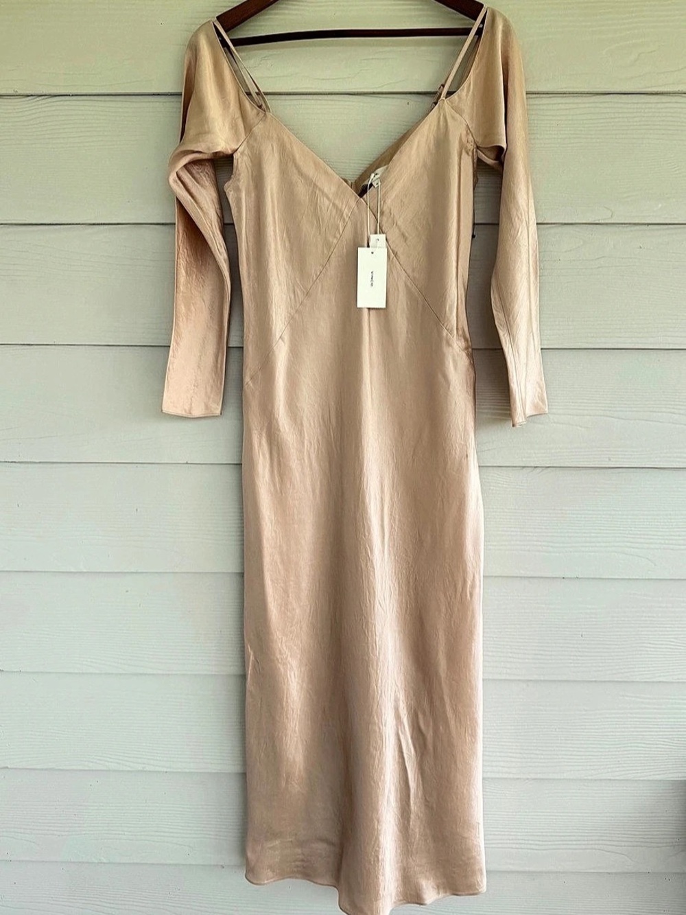 Vince Pink Naia Acetate Open Shoulder Long Sleeve Dress Size M $395